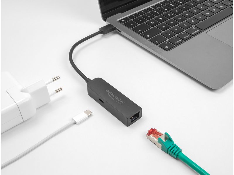Delock Netzwerk-Adapter USB-C – RJ45 2.5Gbps mit PD 100 Wat Delock USB Type-C Adapter zu 2.5 Gigabit LAN mit Power Delivery 100 Watt