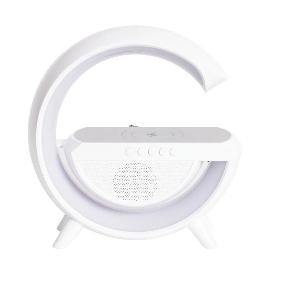 Enceinte multifonction forme G lampe et chargeur à induction