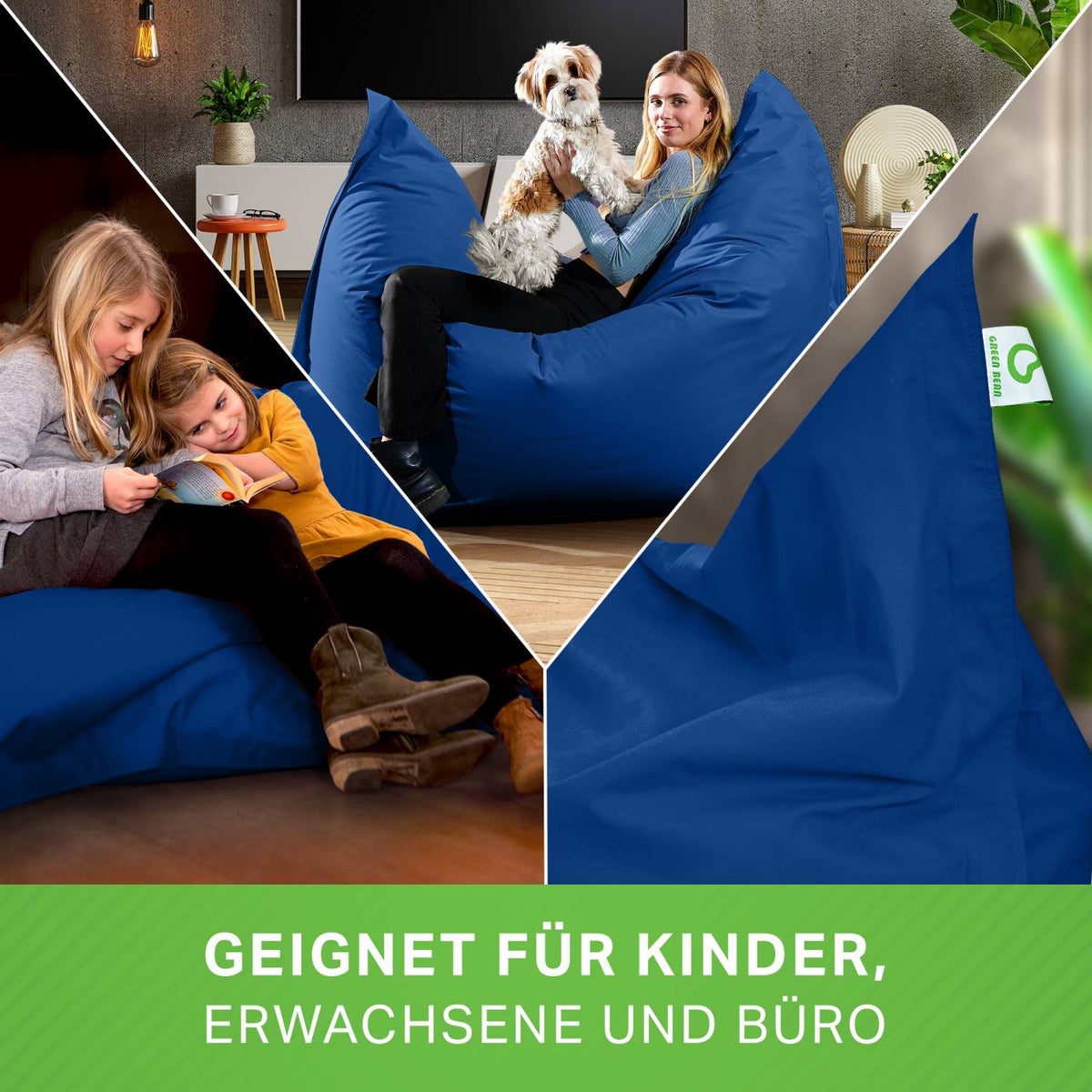 Green Bean Indoor Zitzak XXL 140x180cm 380 Liter Kinderen & Volwassenen Zitzak EPS Kralenvulling Reuze Zitzak Groot Ligbedkussen Zitkussen - Koningsblauw