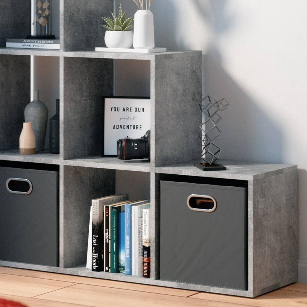 VICCO Treppenregal 6 Fächer Grau Beton - Raumteiler Stufe Bücherregal Aktenregal