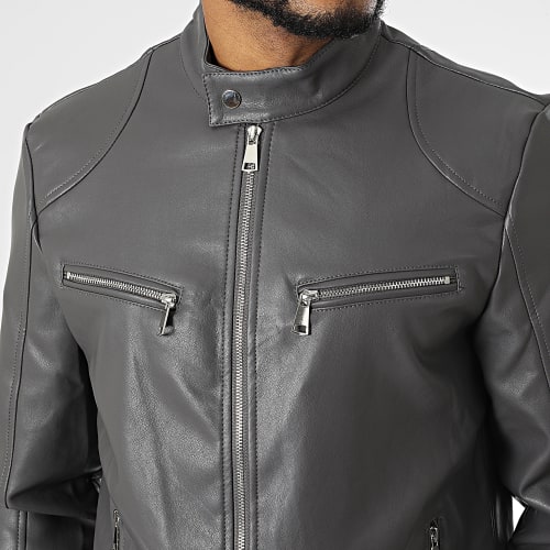 Veste Biker Gris Anthracite
