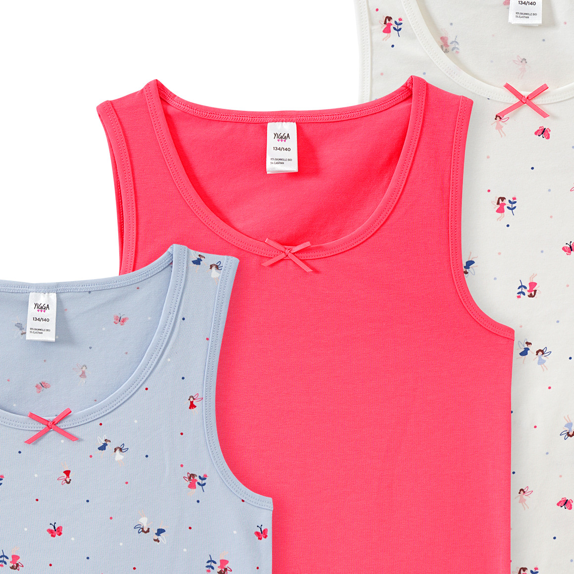 Topolino 3 Mädchen Unterhemden hellblau / pink / weiss
