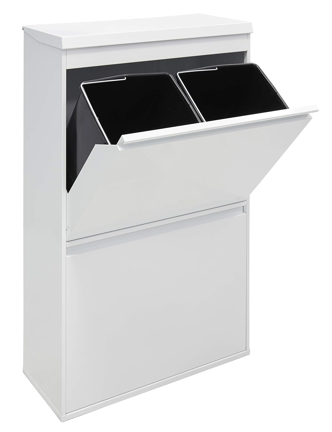ARREGUI Top CR621-B Mülltrennsystem aus Stahl mit Aufbewahrungsbox mit Deckel | 4 Fächer Mülleimer für die Küche | 4x17 L (68 L) | 4 Fach Abfalleimer | Herausnehmbare Inneneimer mit Griff | weiß