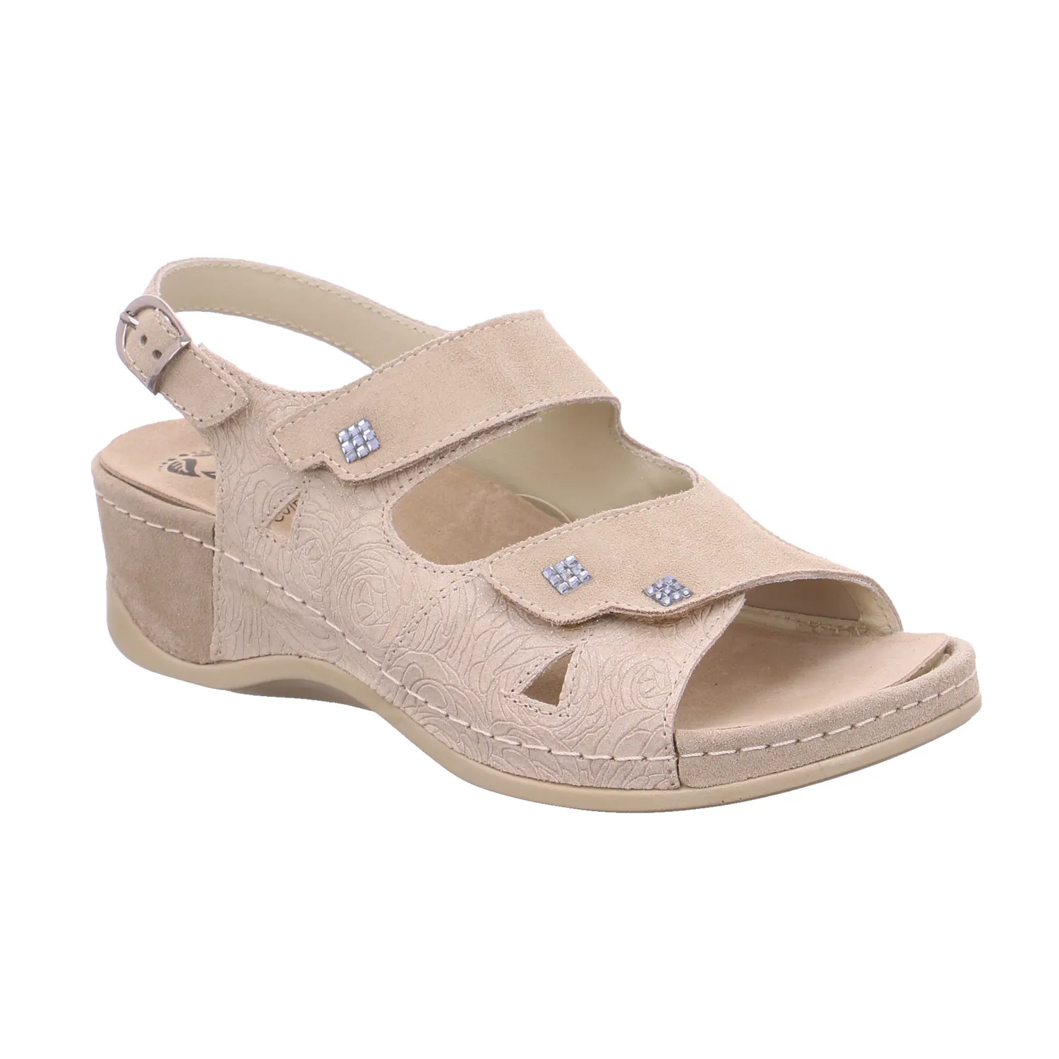 MUBB Comfort-Sandalette Beige Leder  mit Wechselfussbett