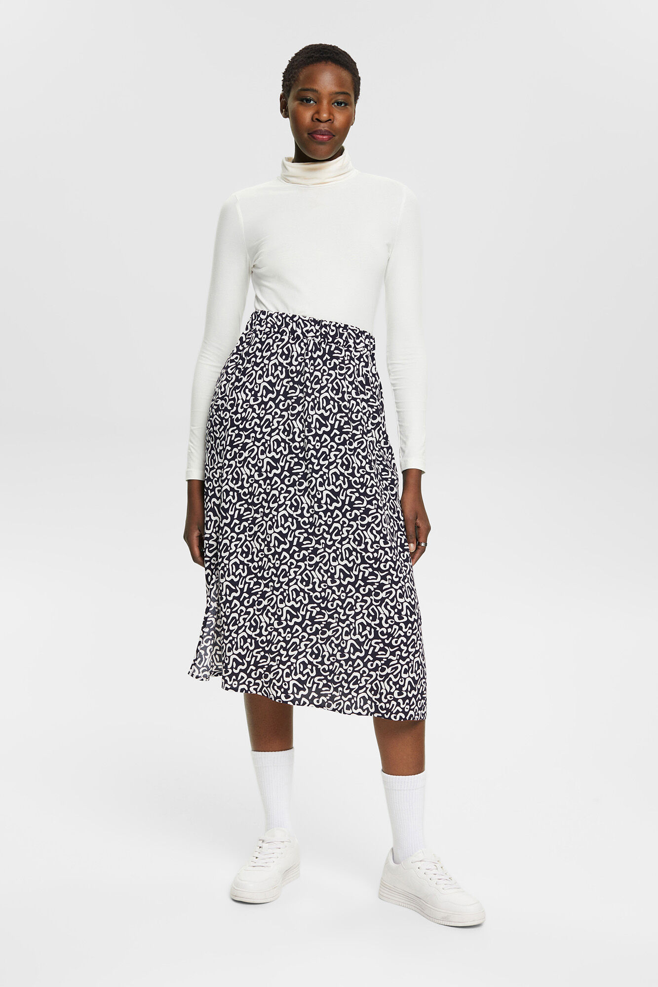 Falda midi estampado allover viscosa - Estampado azul