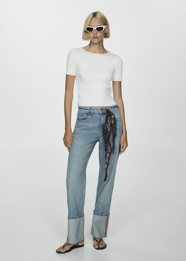 MANGO Short-sleeve knitted t-shirt Natural white