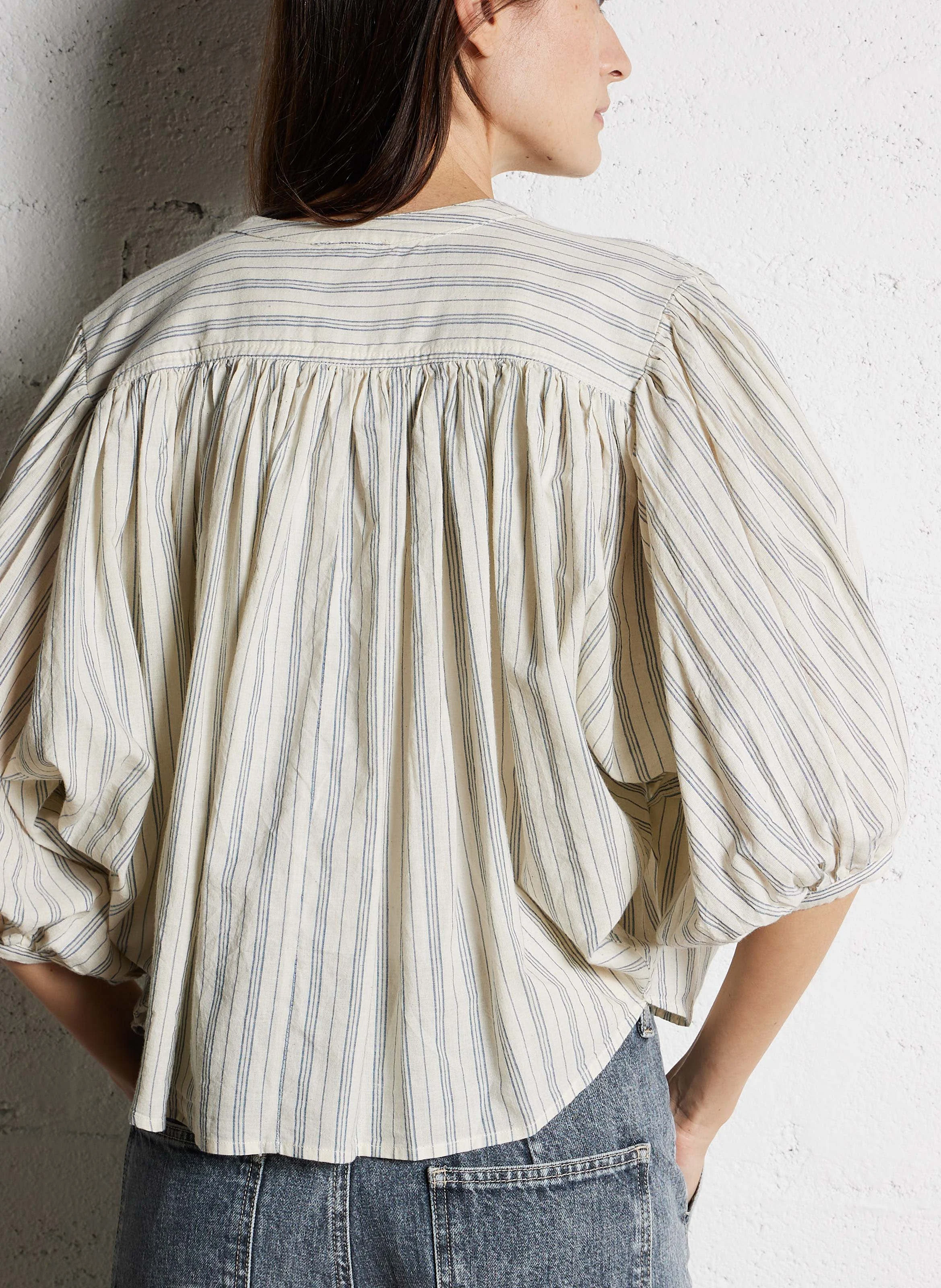 INK - Blouse col rond rayée en coton | Bleu