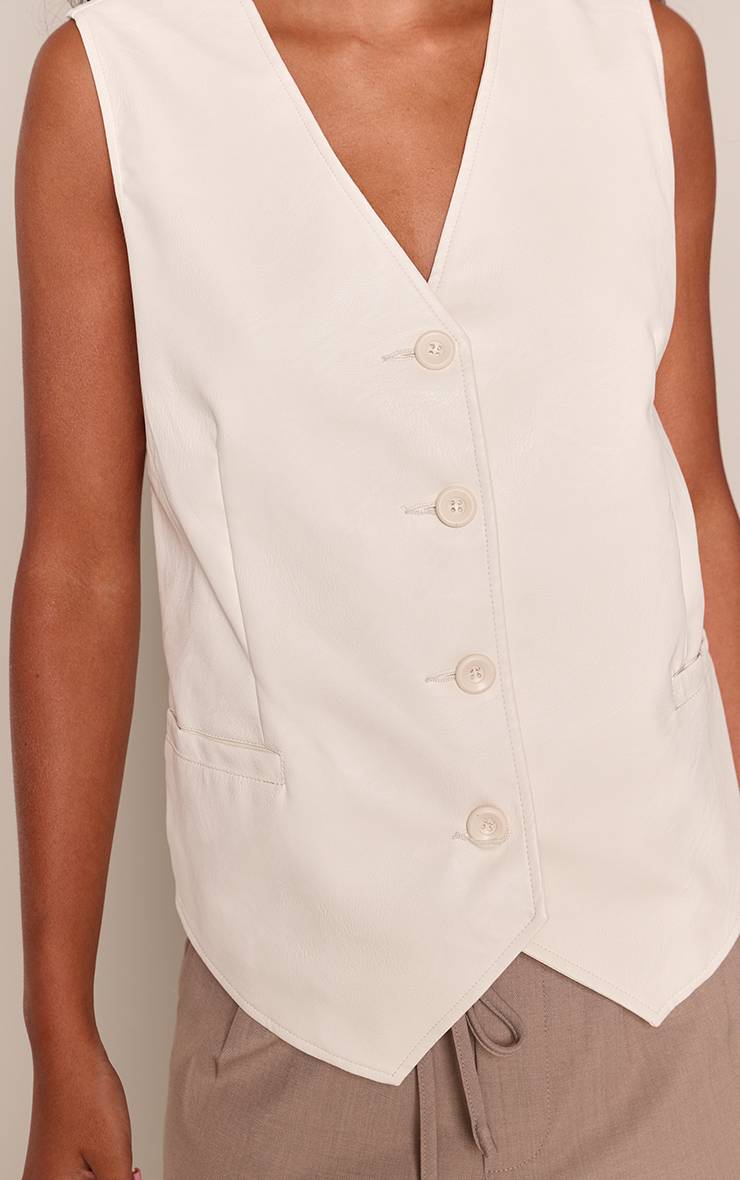 Crème Gilet Long Oversize En Synthétique