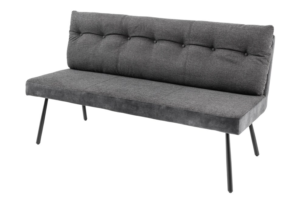 riess-ambiente Sitzbank BIG GEORGE - 160cm grau Samt Strukturstoff schwarz Metall mit Lehne Modern