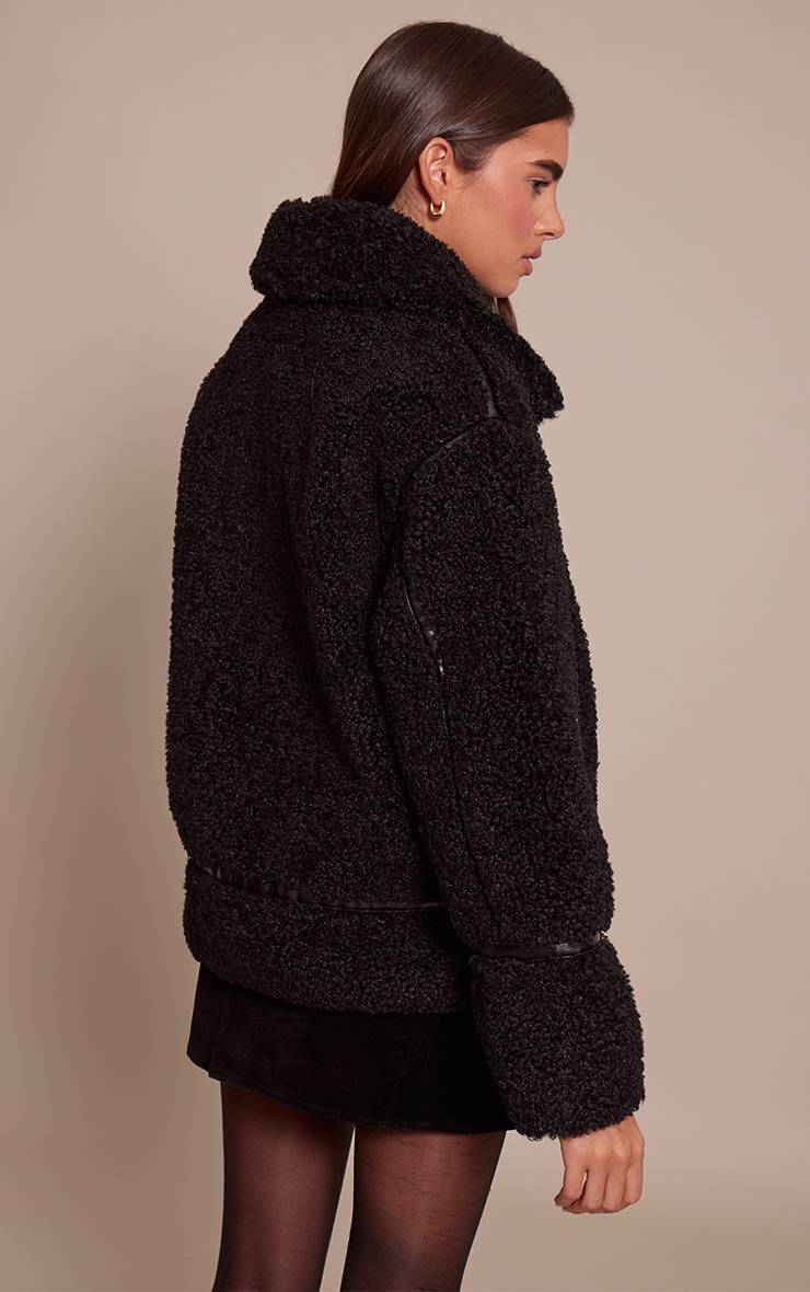 Noir Veste Aviateur Noire À Empiècements En Synthétique