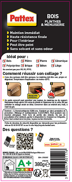 Colle bois plinthes & menuiserie 380gPattex