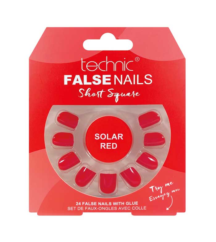 Technic Cosmetics - Unhas postiças False Nails Short Square - Solar Red