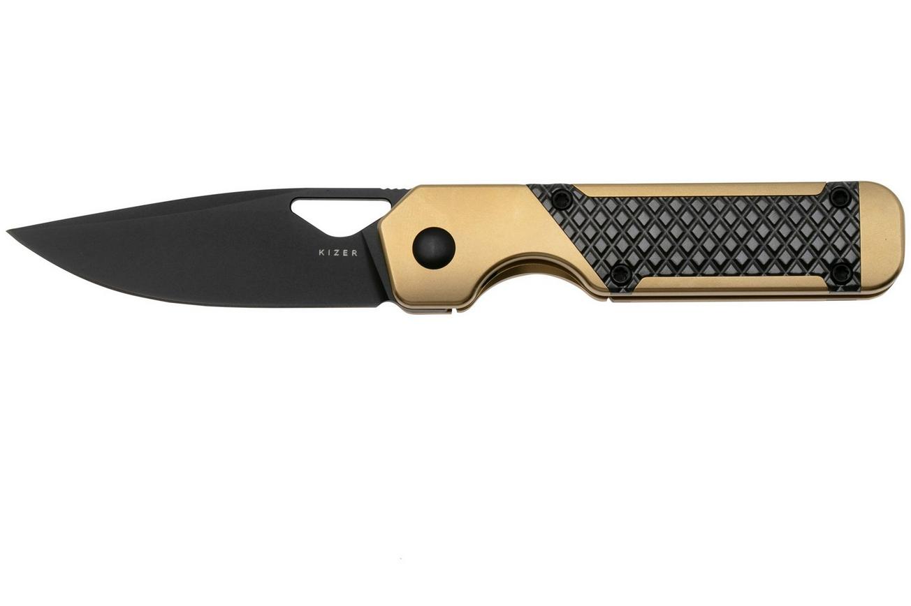 Kizer Mini Militaw, Ki3634SA3 Frame Lock, Black S45VN, Gold Titanium, Zalium Inlay, zakmes, Jonathan Styles design