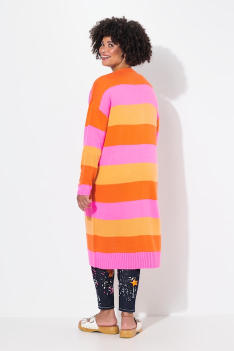 Long-Strickjacke, Straight Fit, Blockstreifen