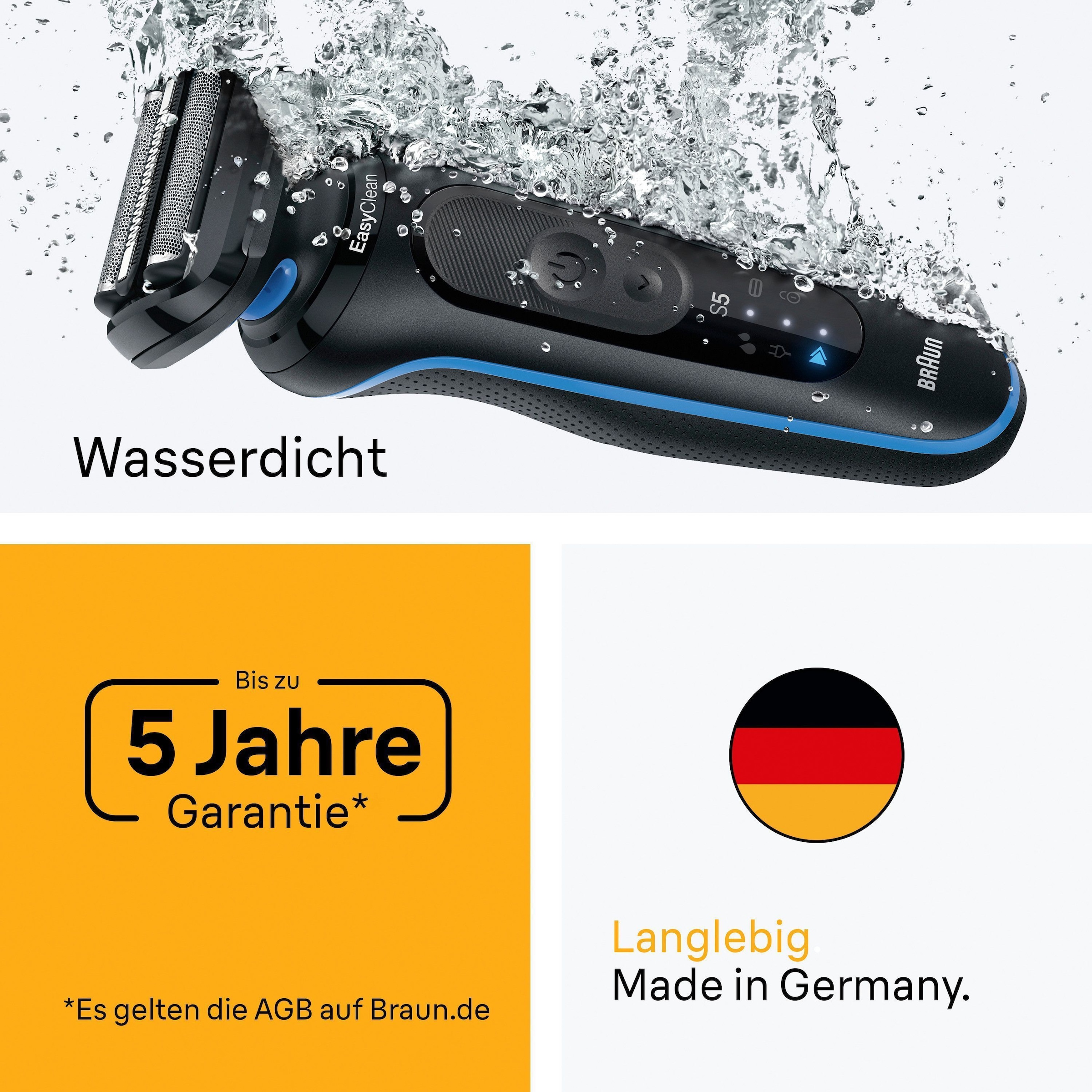 Braun Elektrorasierer »Series 5 52-B1600s« 1 Stk. Aufsätze 100% wasserdicht, Körperpflege-Aufsatz, Bis zu 50 Min, Made in Germany