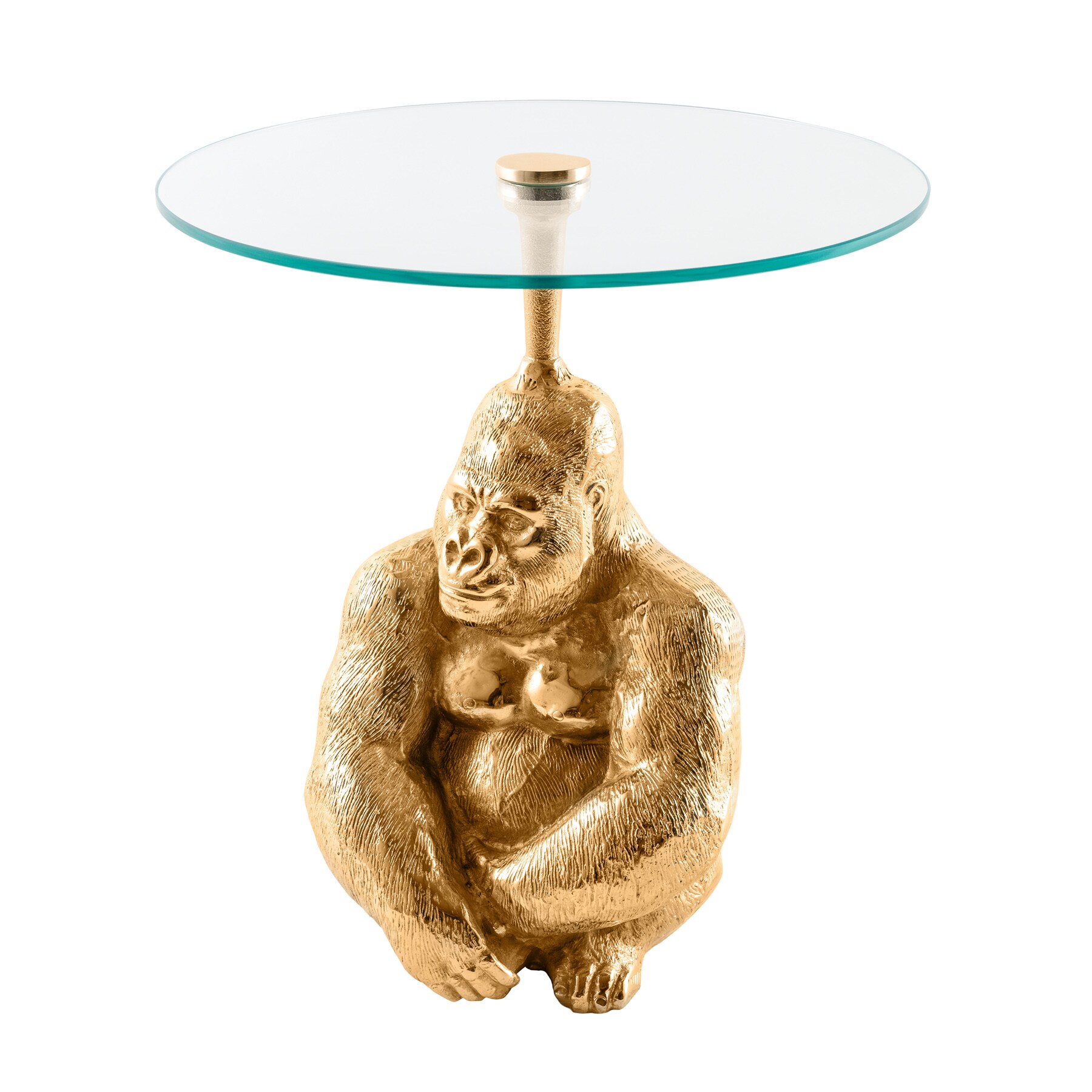 riess-ambiente Beistelltisch KONG - 50cm gold Metall Glas Affenfigur Gorilla Skulptur rund