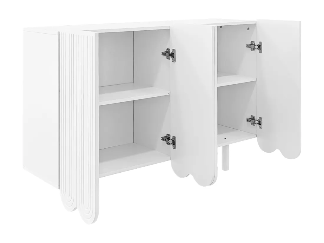 Buffet 120x80.8x37.5cm, buffet en forme de larme avec 4 portes profilées et charnière tampon, blanc