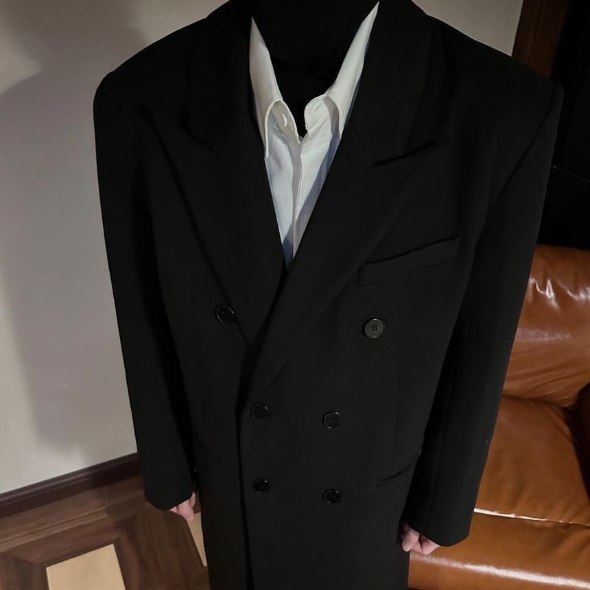 DragonRoad - Peak Lapel Plain Midi Double Breasted Coat
