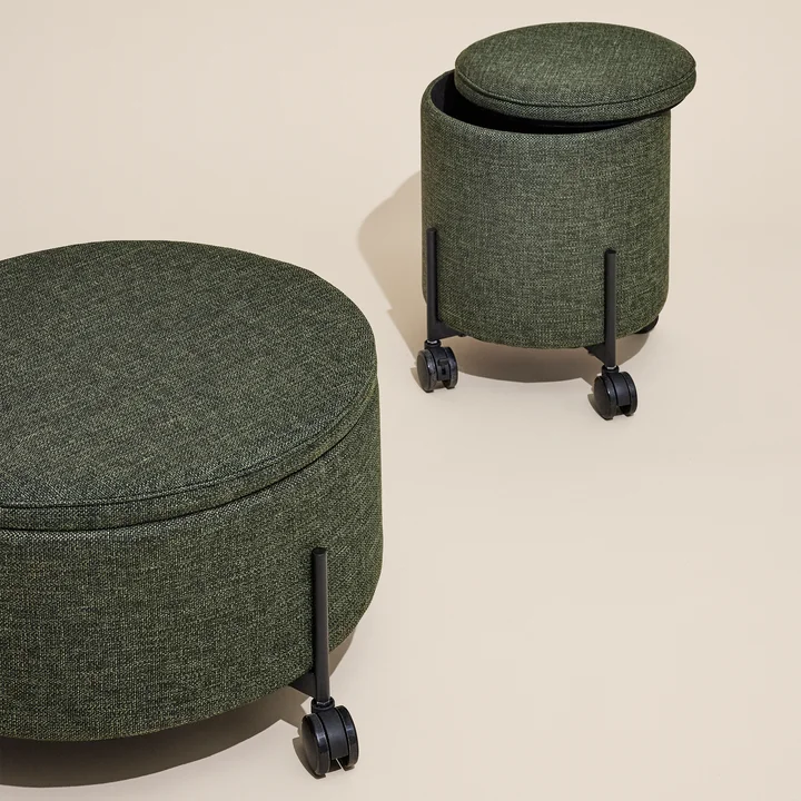 Hübsch Interior - Contain Pouf mit Rollen large Ø 66 x 37 cm, grün