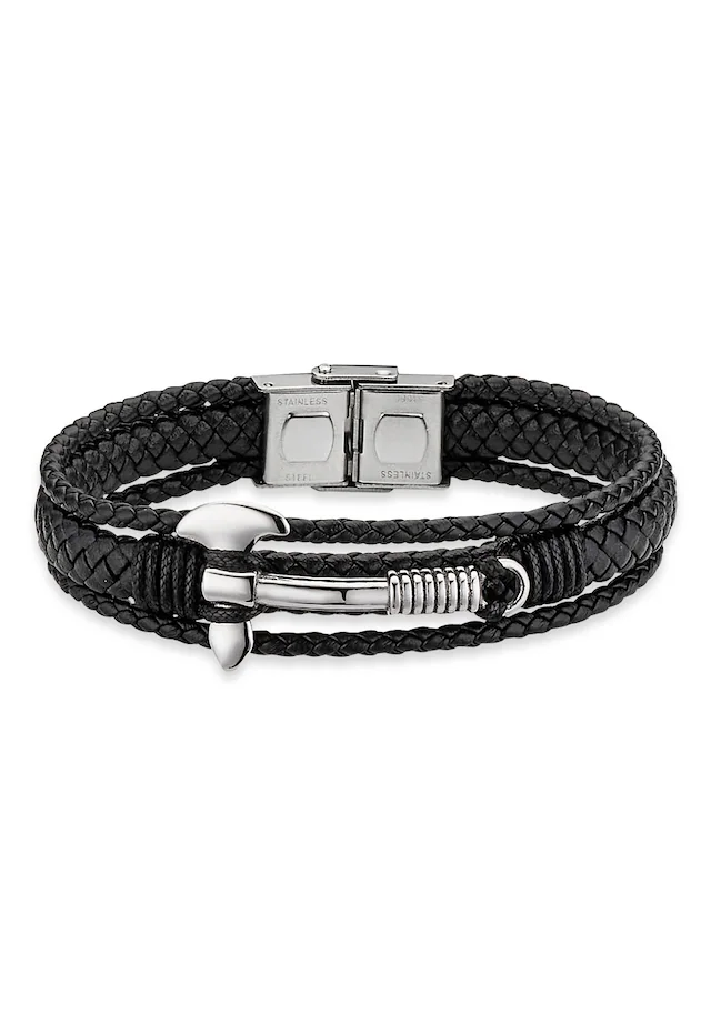 Bruno Banani Lederarmband »Schmuck Geschenk Armkette Axt Lederband breit Silber«