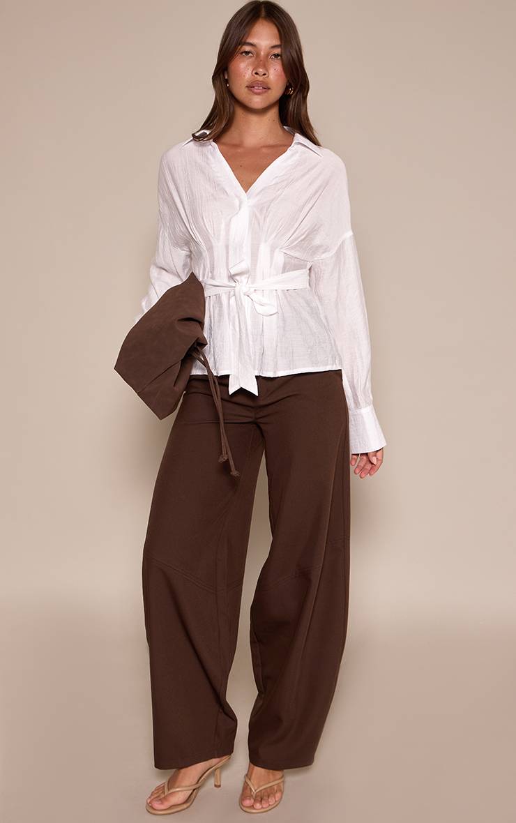 Blanc Chemise Rayée Tissée Cache-cœur À Nouer