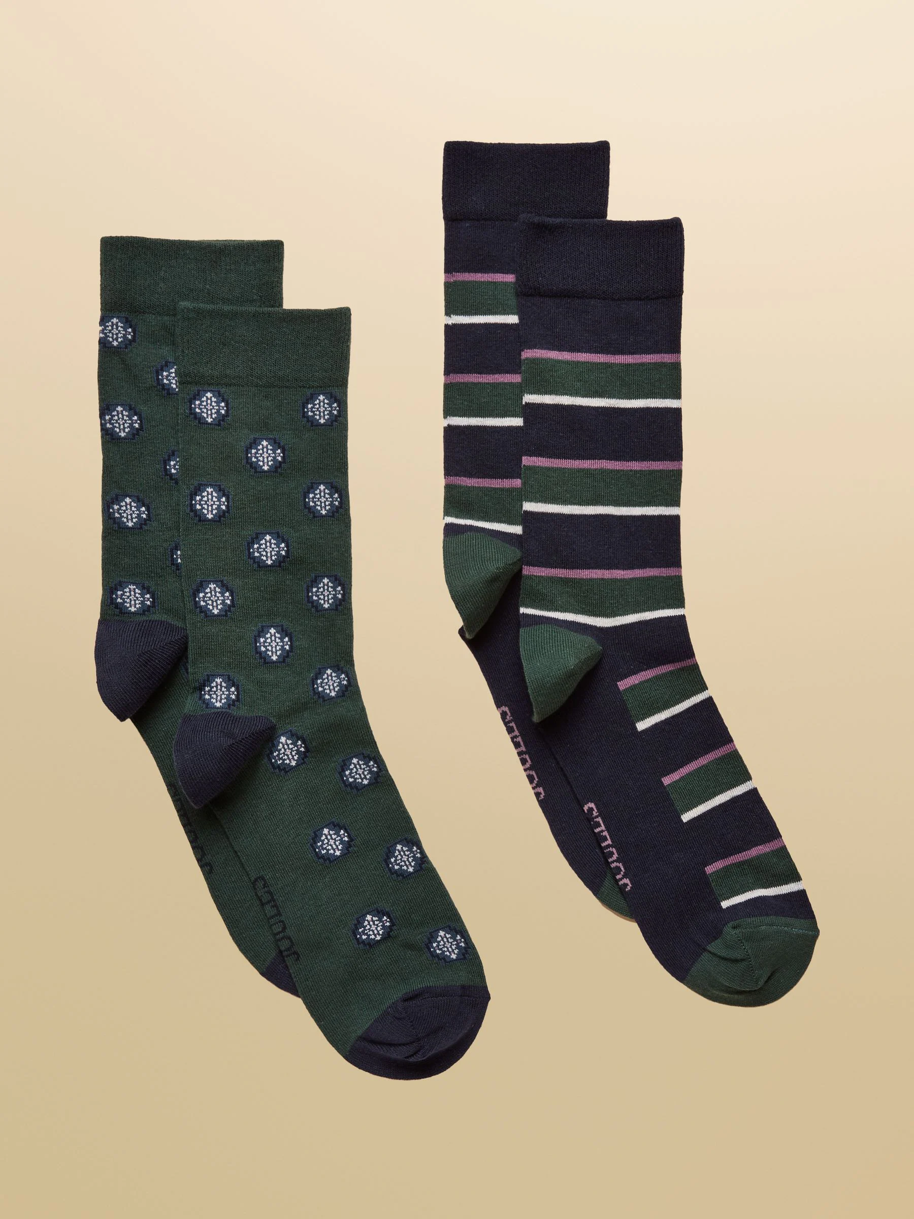 Groene en marineblauwe strepen - Joules Kingsbury herensokken 2 pack (maat 7-12)