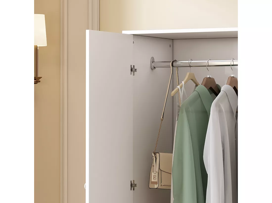 Armoire avec 2 portes et 2 tiroirs en panneaux de particules - H 175cm - Blanc