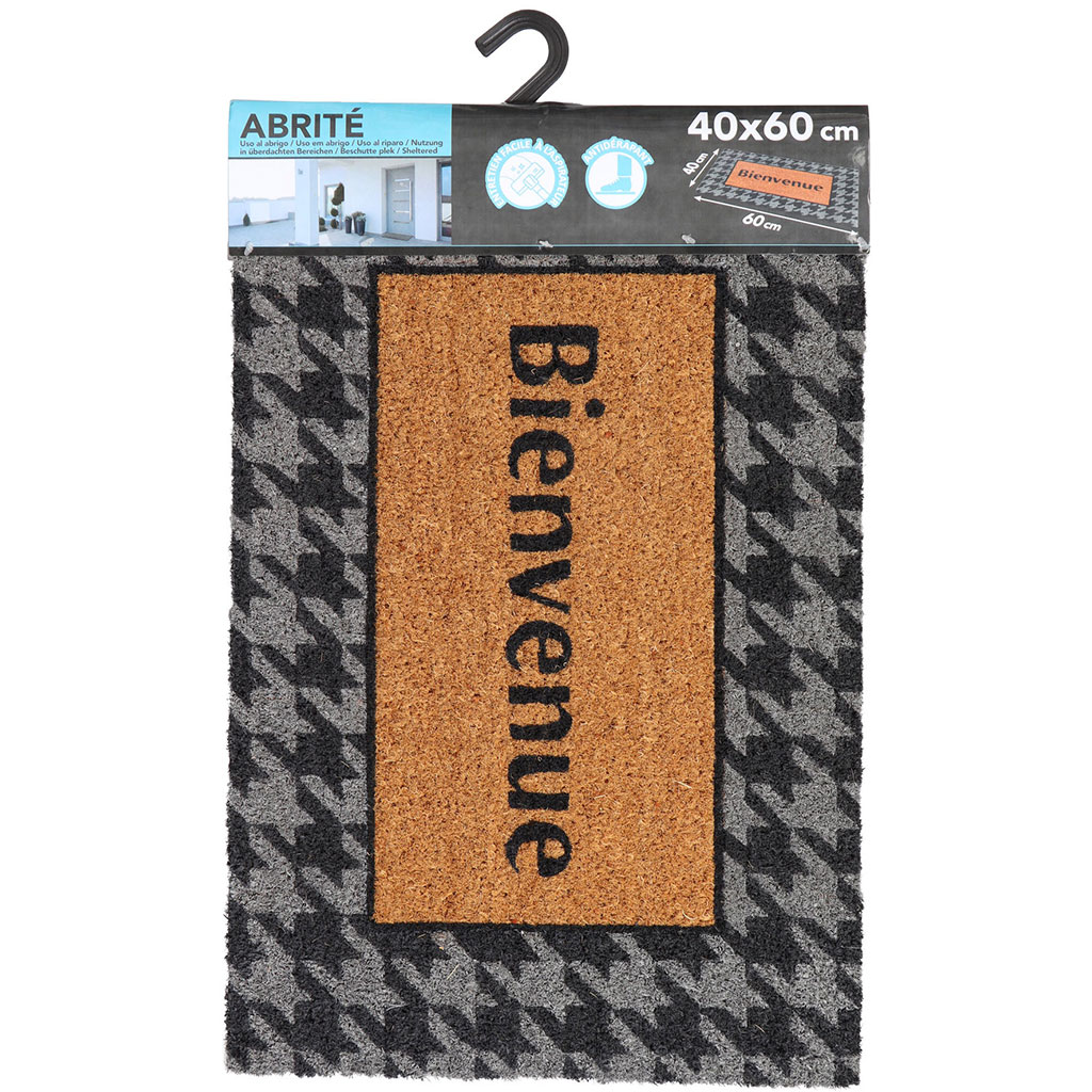 Tapis d'entrée Bienvenue coco gris 40x60cm