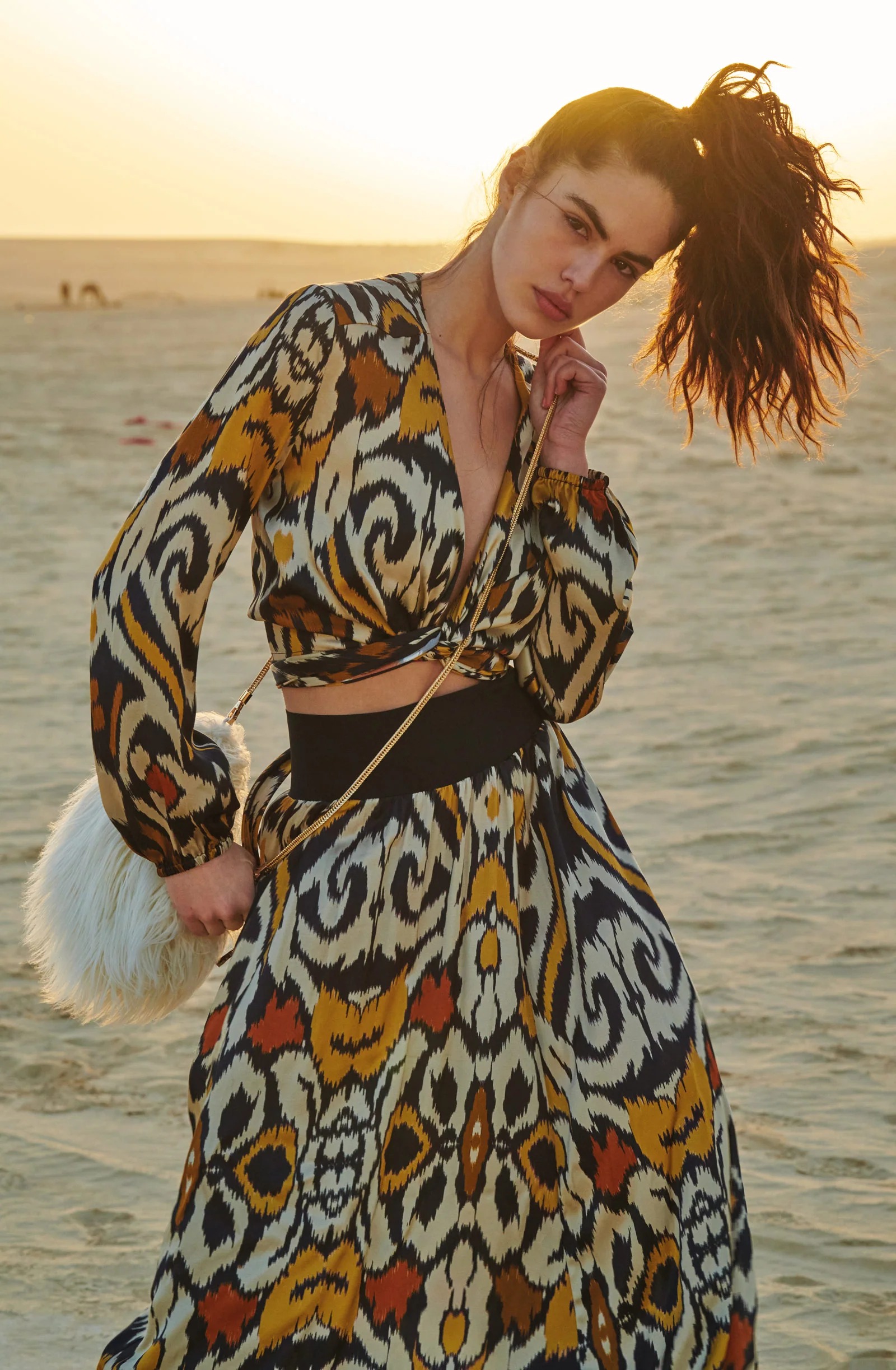 scotty Jupe longue en satin imprimé IKAT Ikat