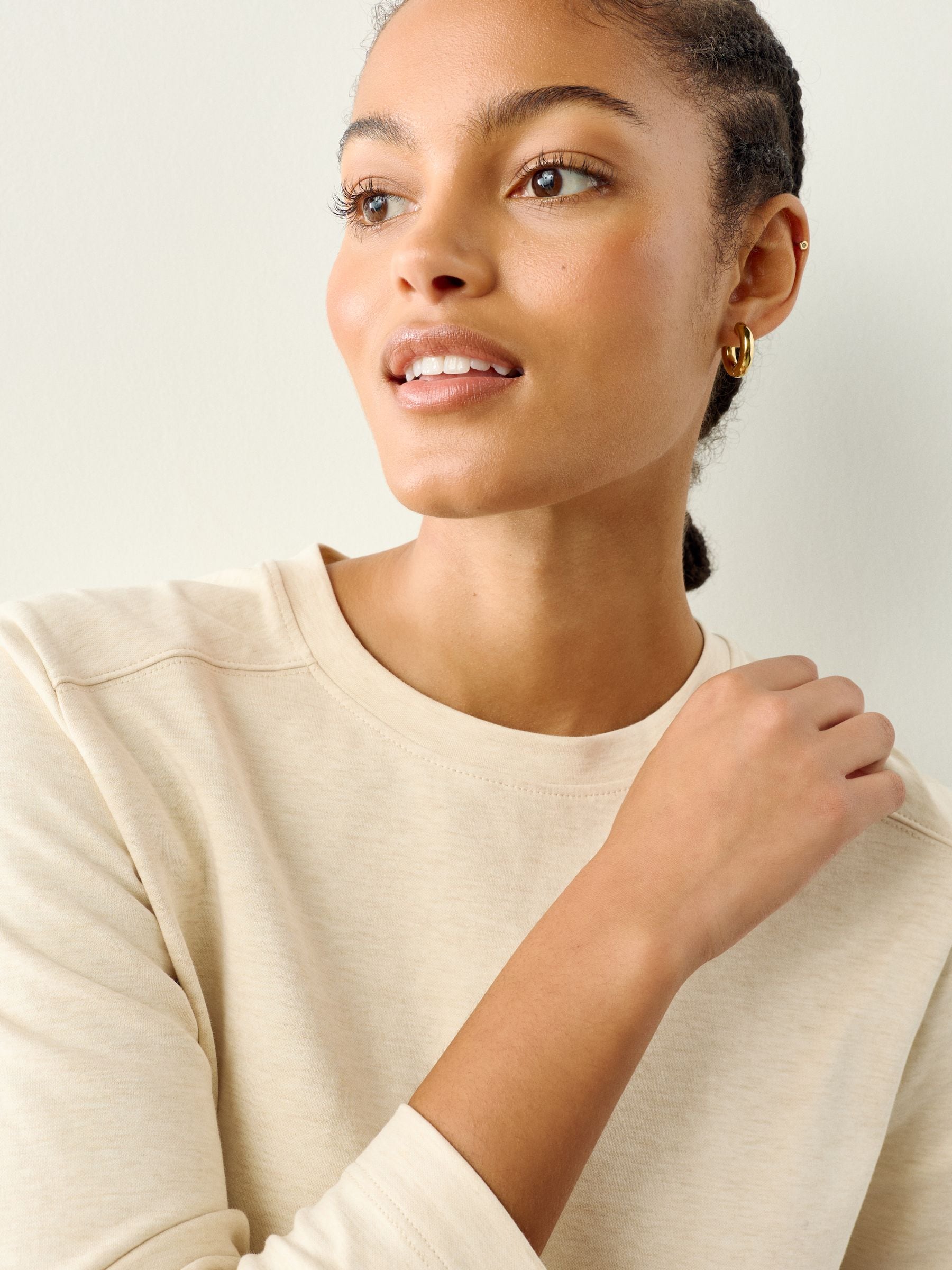 Moutkleurig - Dik T-shirt met lange mouwen en ronde hals