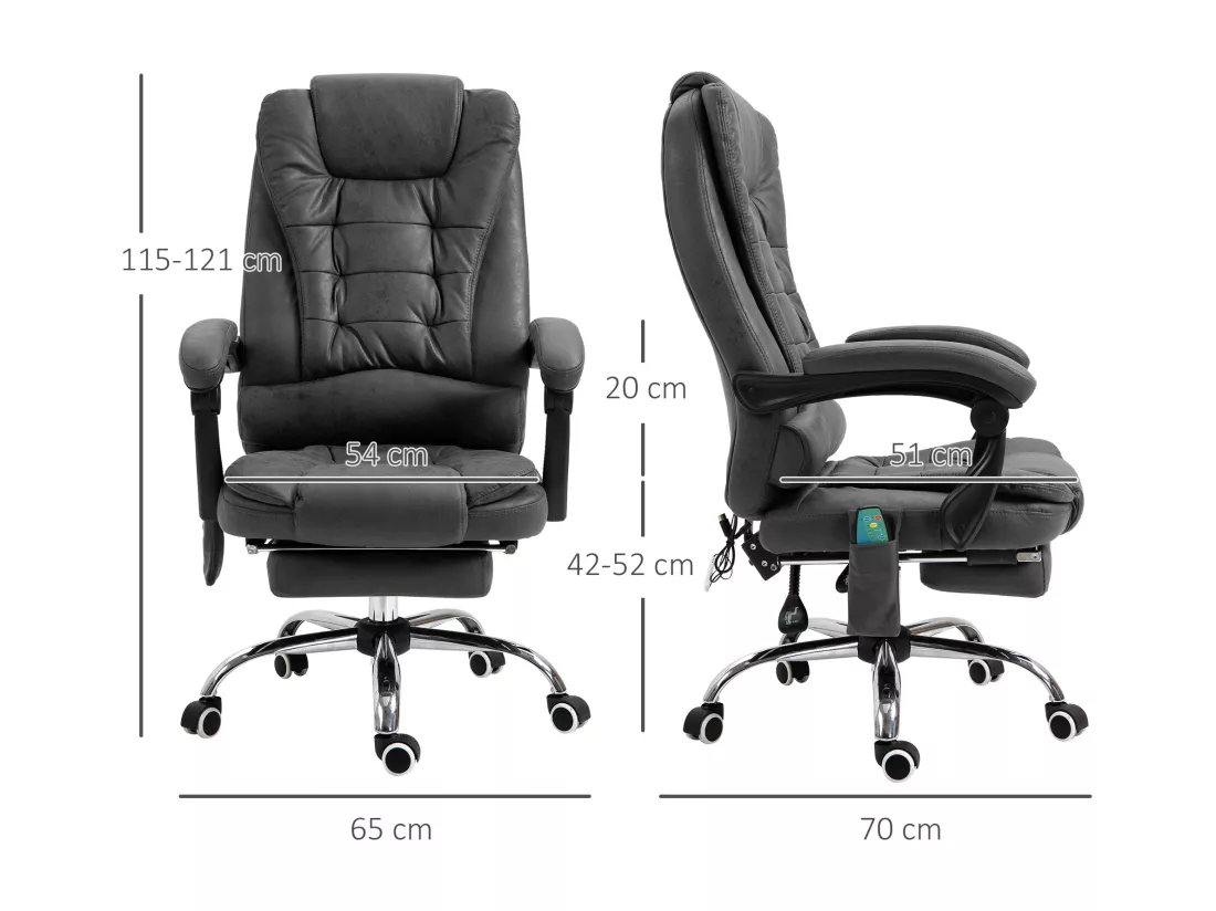 Fauteuil de bureau direction massant chauffant hauteur réglable dossier inclinable tissu gris