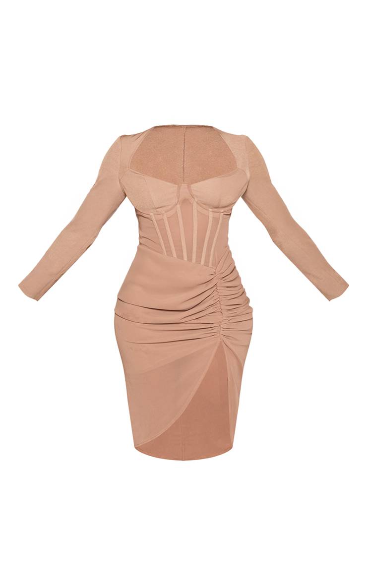 Toffee Robe Midi Cintrée À Manches Longues Avec Détails Corset Et Fronces