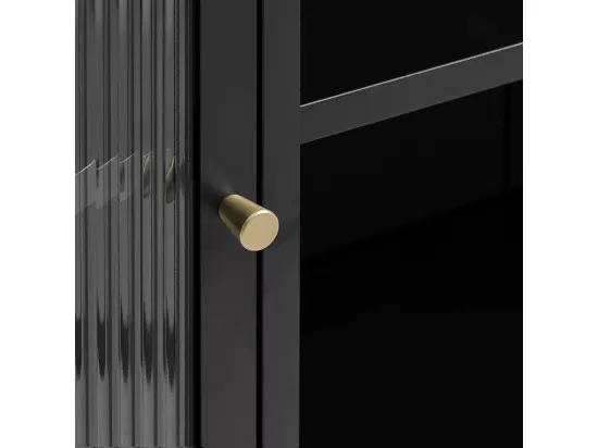Bjorn - Vaisselier 2 portes en verre strié et métal H140cm - Noir