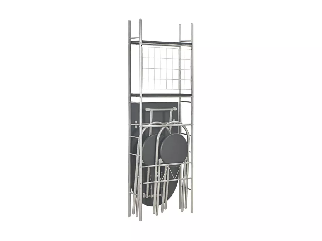 Ensemble à dîner pliant 3 pcs et étagère de rangement MDF acier