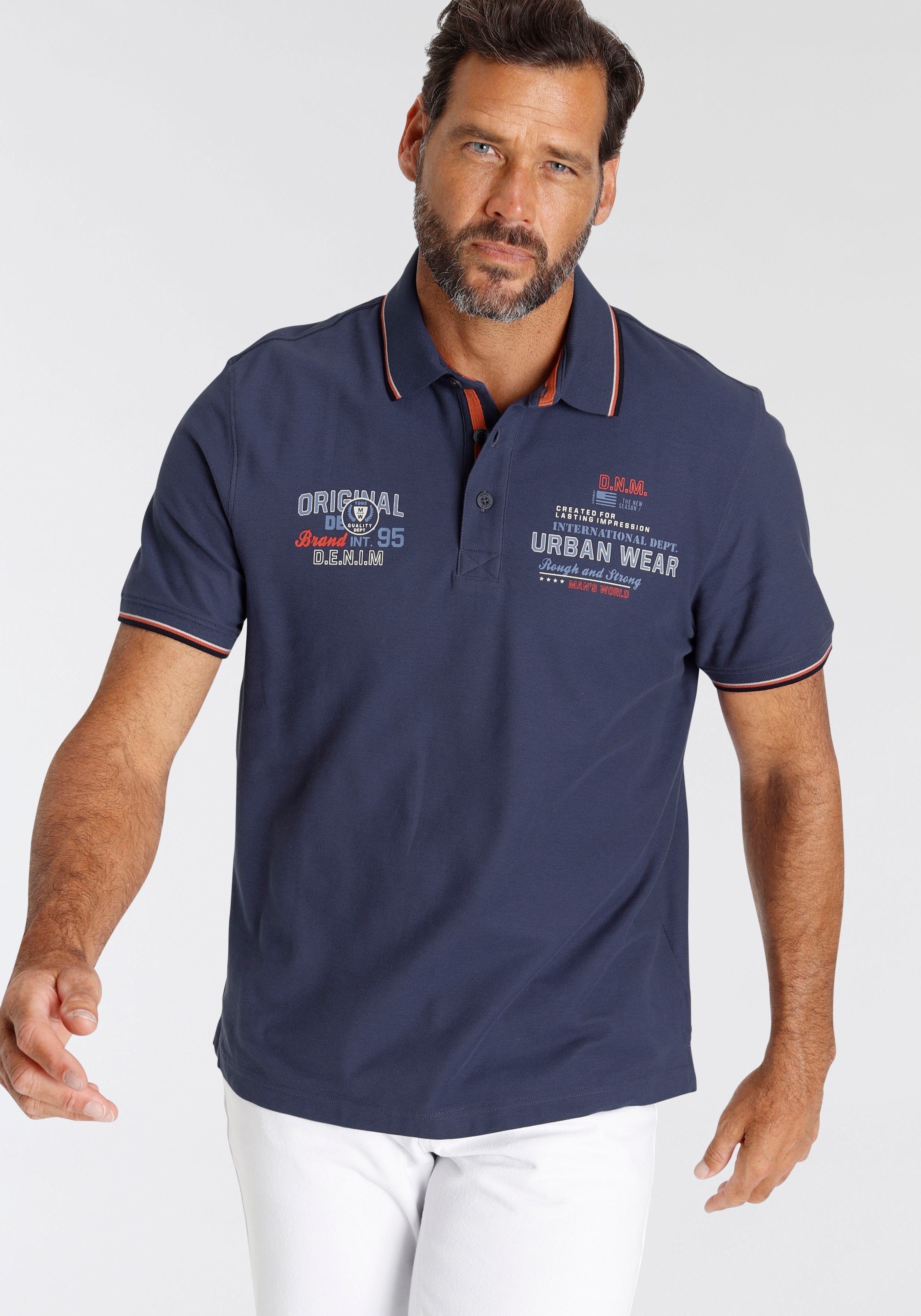 Man's World Poloshirt , Kurzarm,  mit coolem Print,  Polokragen,  aus Piqué-Stoff