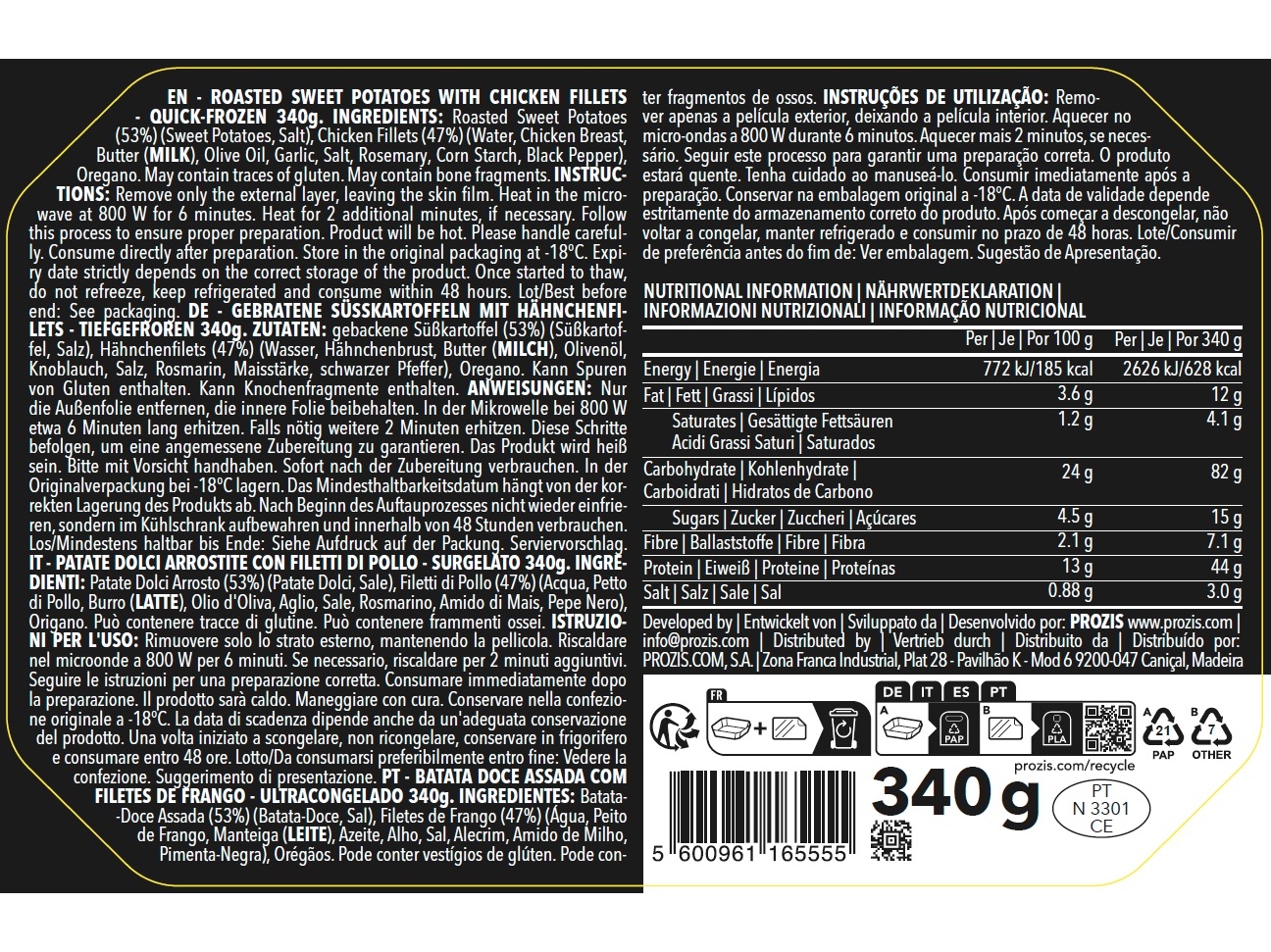 REFEIÇÃO PROTEICA PROZIS FRANGO COM BATATA DOCE 340G