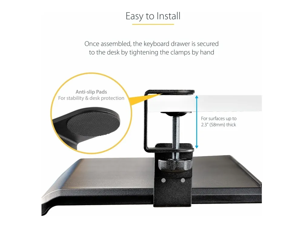 StarTech.com Under-Desk Keyboard Tray, Clamp-on Keyboard Holder, Supports up to 12kg (26.5lb), Sliding Keyboard and Mouse Drawer with C-Clamps, Height Adjustable Keyboard Tray - Black - Ergonomic Keyboard Tray (KEYBOARD-TRAY-CLAMP1) - Tastaturbakke -