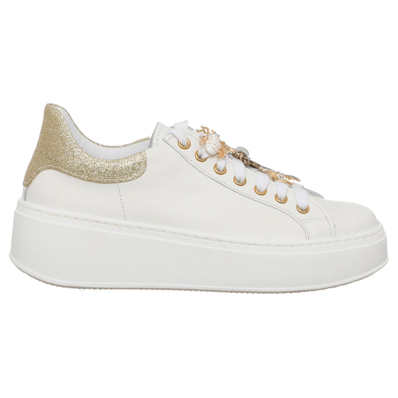 Loretta Pettinari Sneakers en Cuir Suzanne blanc/doré