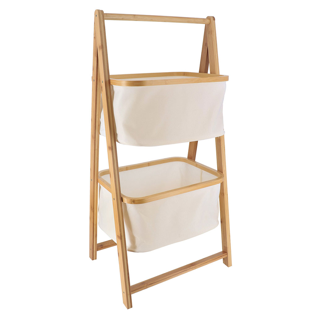 Meuble bas salle de bain étagère 2 panières naturel 44x34x90cm