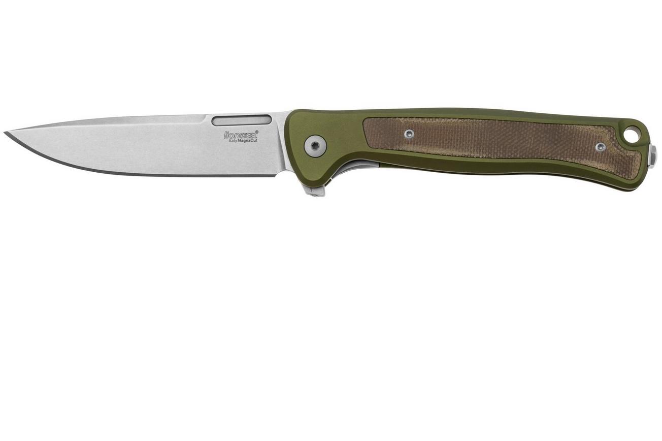 LionSteel Skinny Solid SK01A GS Green Aluminium Green Canvas Micarta inlay, Stonewashed zakmes, Molletta design