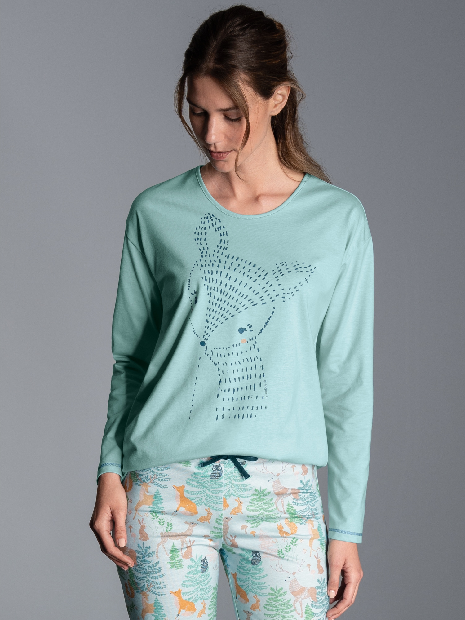 Schlafshirt Langarm mit süßem Printmotiv Gletscher