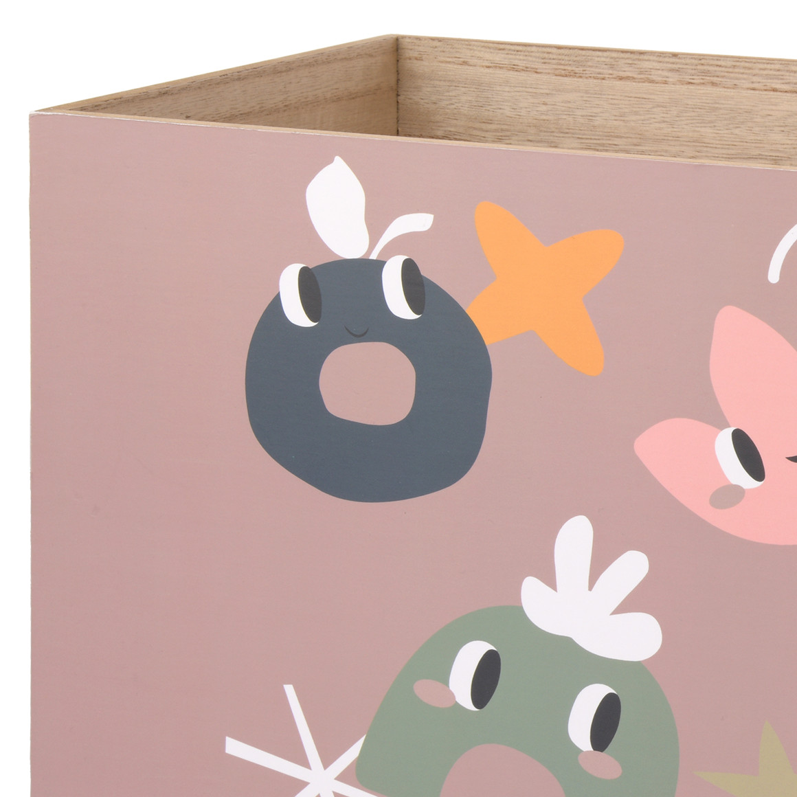Holzbox mit Rollen rosa / natur