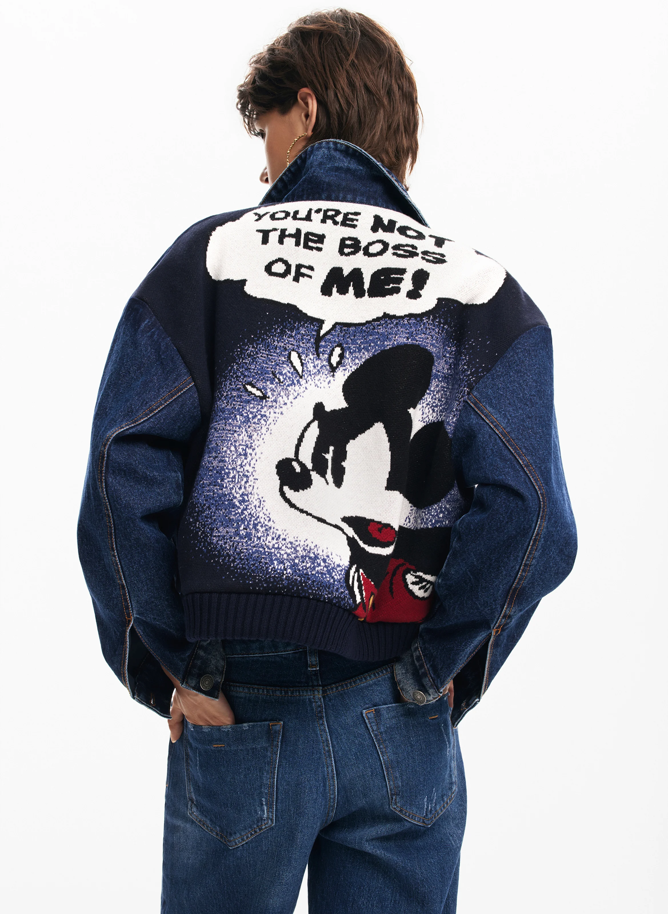 Veste col classique en denim de coton mélangé | Bleu