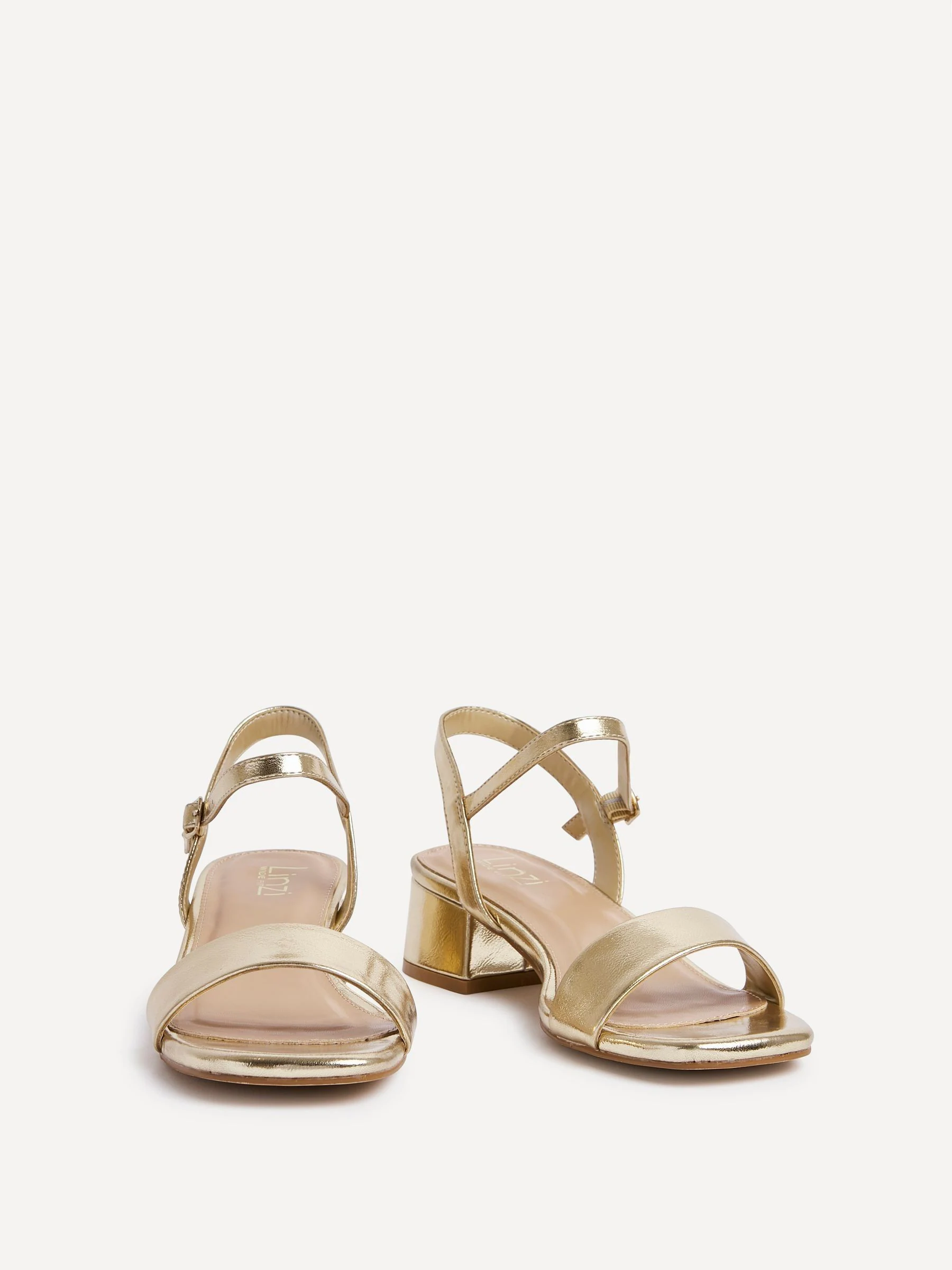 Goud - Linzi Wide Fit Carlie Low Chunky Block Heeled Sandals