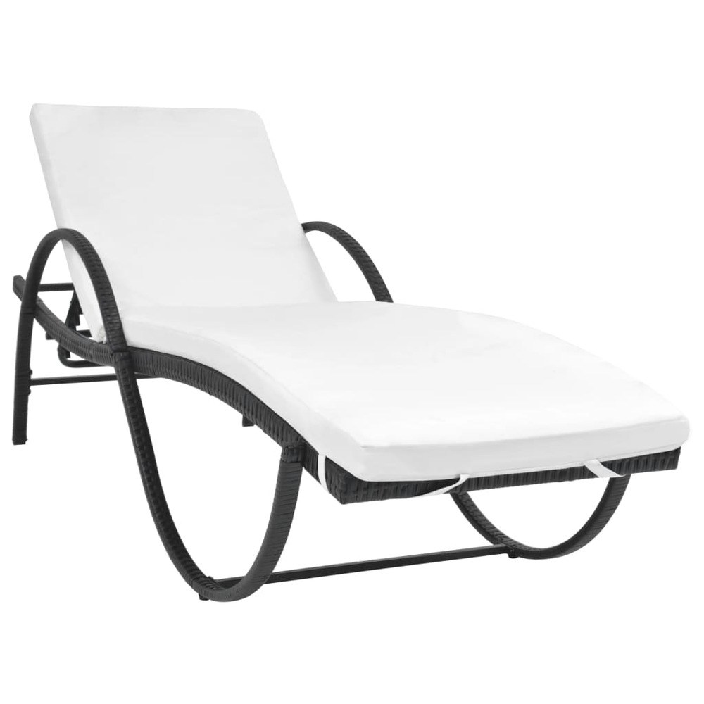 Transat chaise longue bain de soleil lit de jardin terrasse meuble d'extérieur avec coussin et table résine tressée noir 02_0