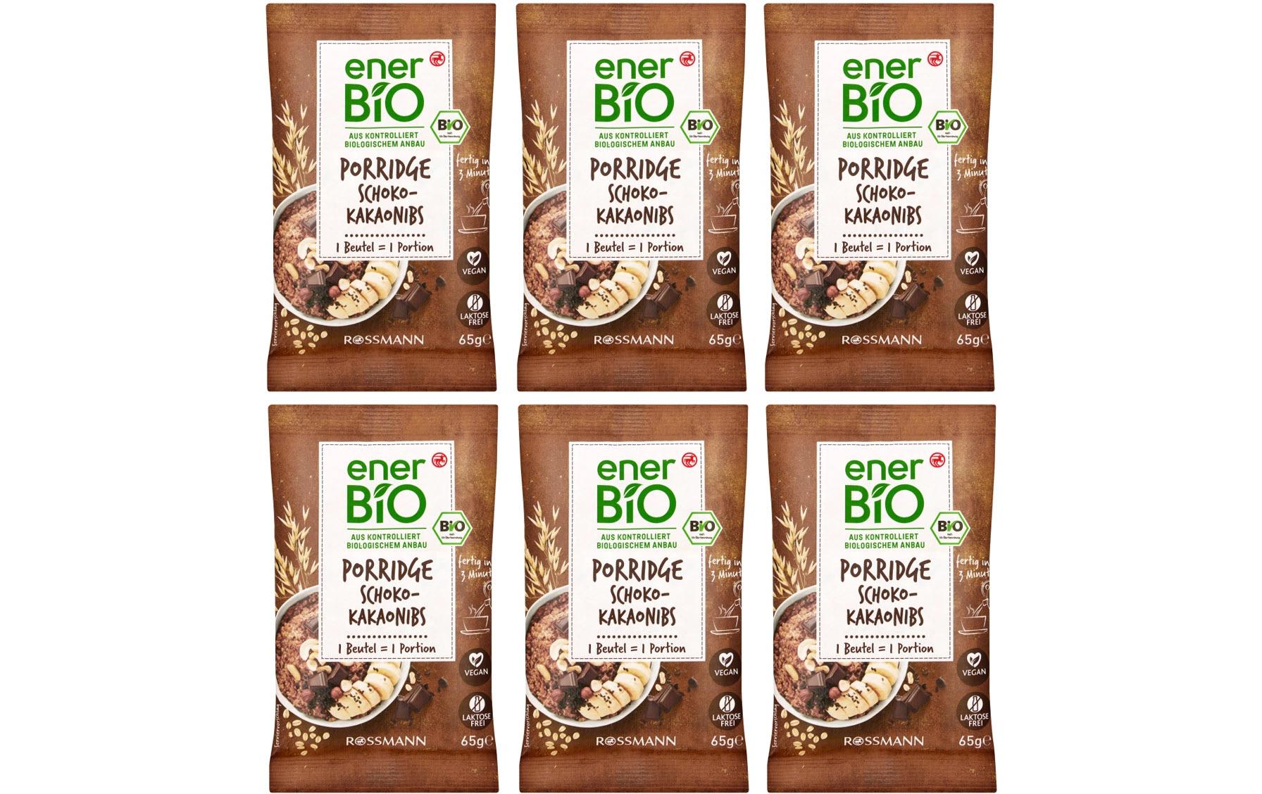Bio Porridge Schoko Kakaonibs 6 x 65 gFertigmischung für Haferbrei mit dunkler Schokolade