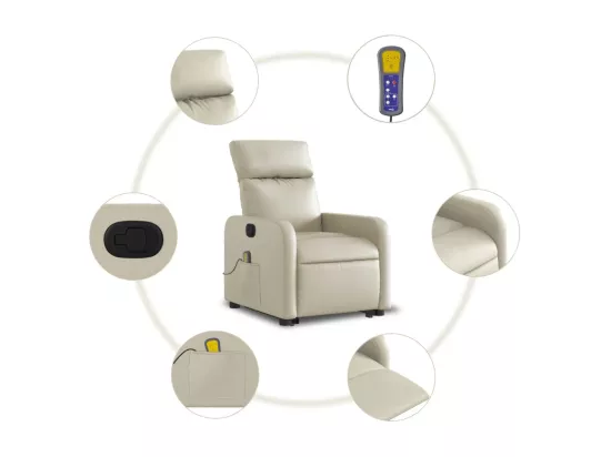 Fauteuil inclinable massant Crème Similicuir