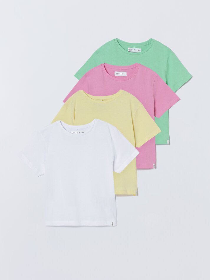 Pacote com 4 camisetas lisas de manga curta - Rosa Médio
