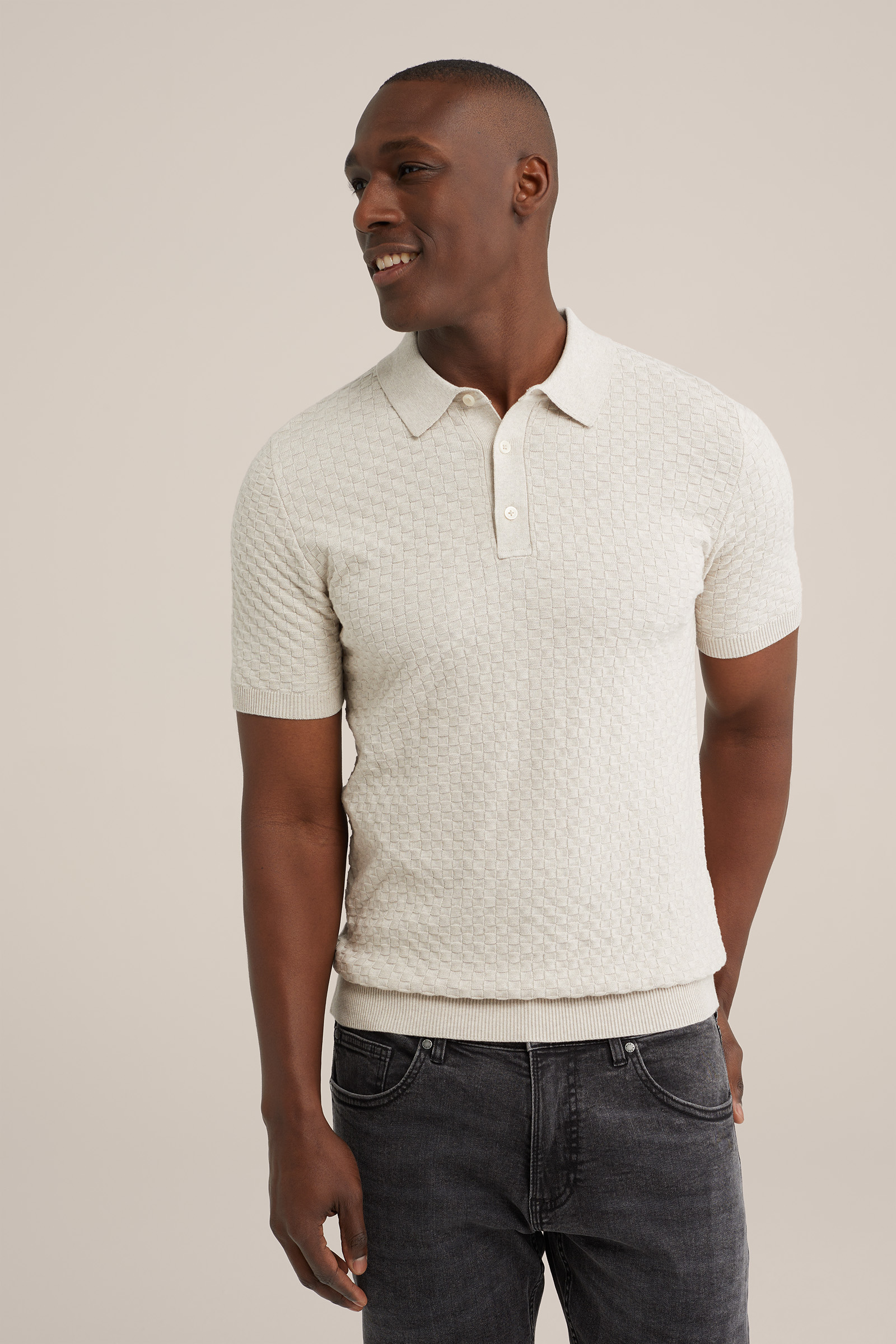 fijngebreide polo met structuur WE Fashion Beige