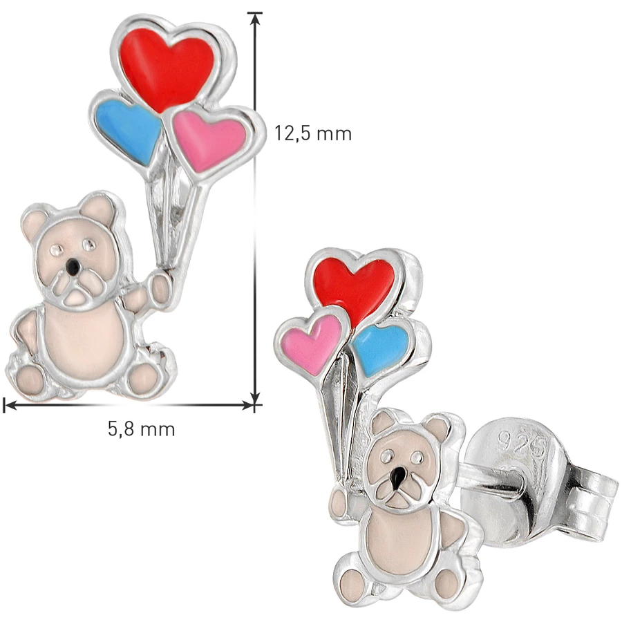 trendor Mädchen-Ohrringe Silber 925 Teddy mit Ballons silver